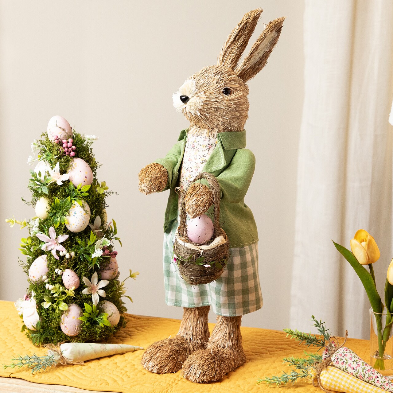 Northlight Sisal Bunny Rabbit Easter Decoration with Egg Basket - 20.25"